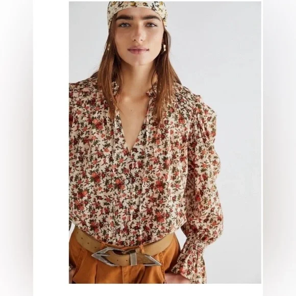 NWOT Free People|| Meant To Be Floral Blouse Top Size Small, Valentines - Picture 4 of 13